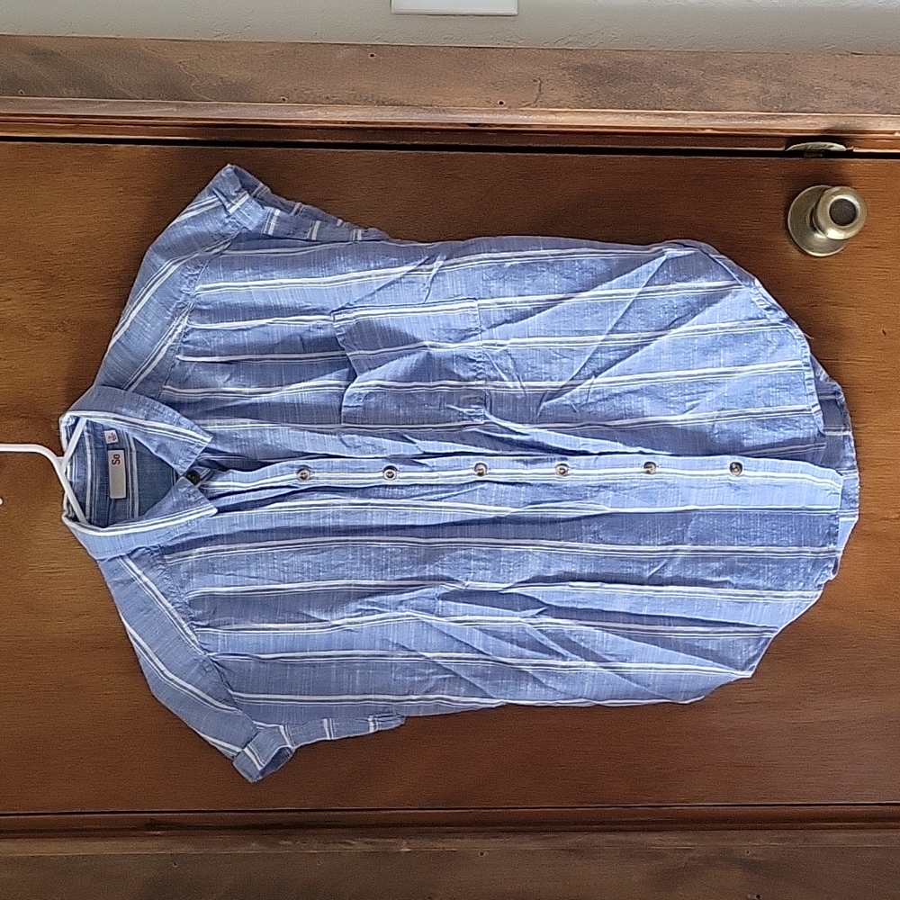 Chambray blue and white striped blouse by SO
